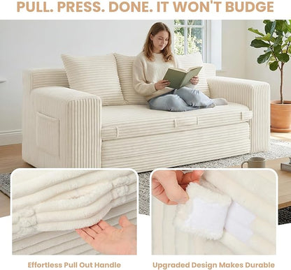 Boneless Couch Sofa Bed, 70'' Convertible Tri-Folding Futon Sleeper with Handle & Side Pockets, Pull Out Couch Bed with Hook and Loop No Assembly for Small Space,Living Room & Bedroom