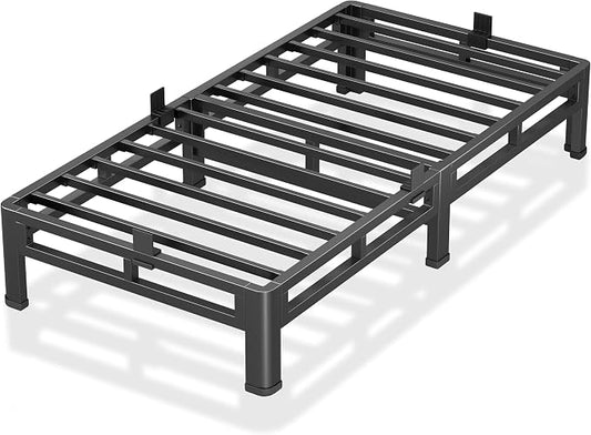 NKZ 7 Inch Twin Size Bed Frame, Metal Bed Frame & Box Spring 2 in 1 Platform with Round Corner Legs, 4000Lbs Heavy Duty Low-Profile Frame, Mattress Slide Stopper, Noise-Free, Easy Assembly