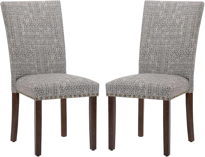 COLAMY Upholstered Parsons Dining Chairs Set of 2, Fabric Dining Room Kitchen Side Chair with Nailhead Trim and Wood Legs - Boho