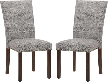 COLAMY Upholstered Parsons Dining Chairs Set of 2, Fabric Dining Room Kitchen Side Chair with Nailhead Trim and Wood Legs - Boho