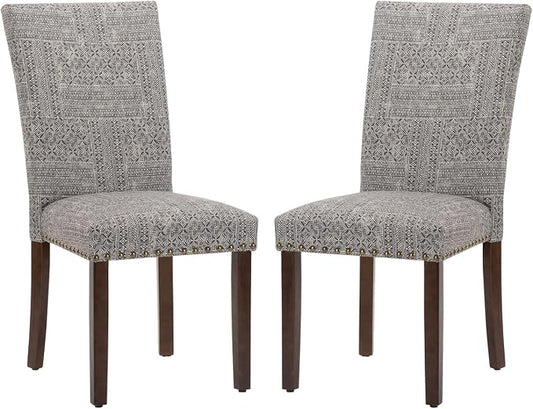 COLAMY Upholstered Parsons Dining Chairs Set of 2, Fabric Dining Room Kitchen Side Chair with Nailhead Trim and Wood Legs - Boho