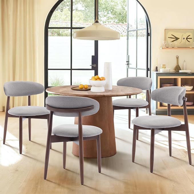 COLAMY Wooden Dining Chairs Set of 6, Modern Fabric Upholstered Dining Room Chair, Farmhouse Kitchen Chair with Foot Pegs, Light Grey