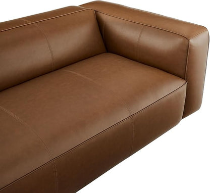 Modway Auren Vegan Leather Sofa in Coffee - Faux Leather Couch - Comfy Modern PU Leather Sofa - Oversized Mid Century Modern Couch for Living Room, Apartment, Loft