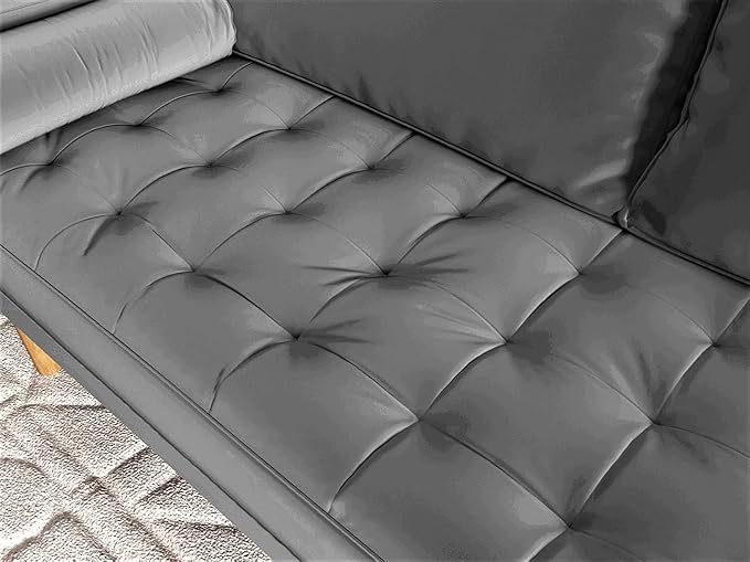 Container Furniture Direct Womble Mid Century Modern Velvet Upholstered Tufted Seat with Bolster Pillows, Sofa, Grey