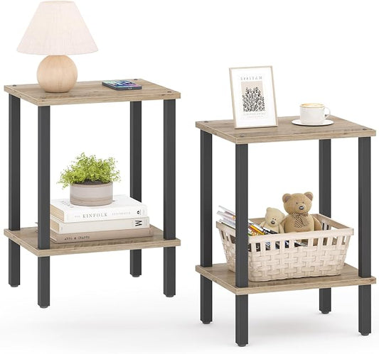 TUTOTAK End Table, Set of 2, Side Table, Nightstand, 2-Tier Storage Shelf, Sofa Table for Small Space, Living Room, Bed Room TB01BG035