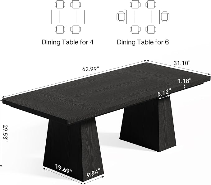 Rectangle Dining Table for 4-6 People,Wooden Table with Heavy Duty Legs