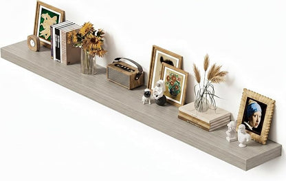 Vivelove 12 in Deep Floating Shelves for Wall, 72" x 12" x 2" Shelves for Room Wall Mounted, 2 Inch Thick Shelf for Bathroom Bedroom Kitchen Book Room, Modern Farmhouse Decor, Set of 1, Grey