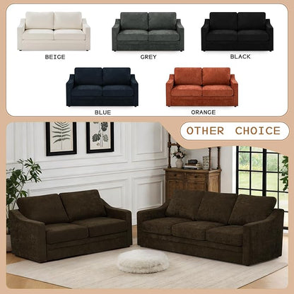 67” Chenille Loveseat Sofa w/Comfortable Back Cushions, Brown | Modern 2-Seat Couch w/Deep Seat Space, Upholstered 2 Seaters Sofa w/High Resiliency Foam for Living Room