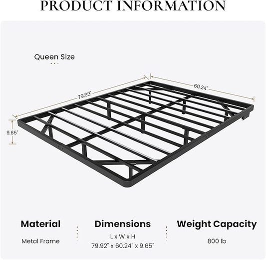 SHA CERLIN Queen Size Floating Bed Frame with Smart LED Lights, Black | Modern Design Metal Platform Bed with Power Strip, No Box Spring Needed, Noise-Free, Easy Assembly