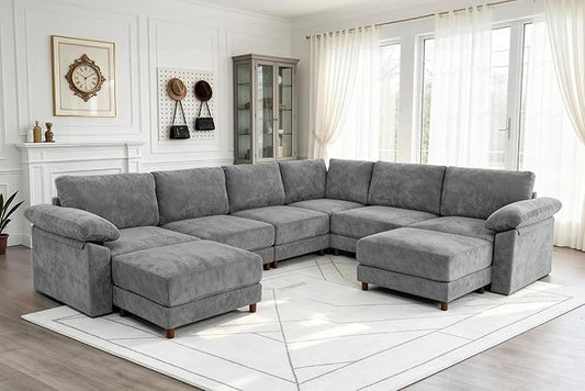 Oversized L Shaped Sectional Couch for Living Room, Extra Large Deep Seat Modular Sectional Sofa with Washable Covers, Modern Cloud Couch for Apartment, Bedroom (Light Gray, U Shape 8 Seat)