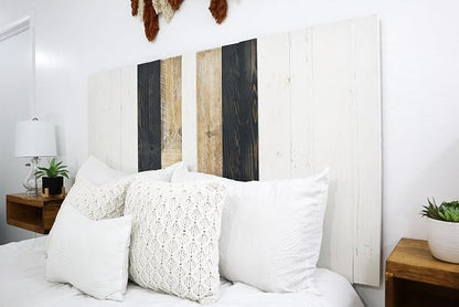 Barn Walls Gray Satin Sash Design, Multicolored, Solid Wood Headboard, Floating Panels, Wall Mount, Adjustable Height, Easy Installation, Full Size