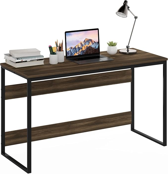 Furinno Moretti Desk, 52 Wide Metal Frame Gaming Desk, Rectangular Computer Desk, Writing Desk, Office Desk for Home Office, Study Room, Dorm, Bedroom, Brown Walnut