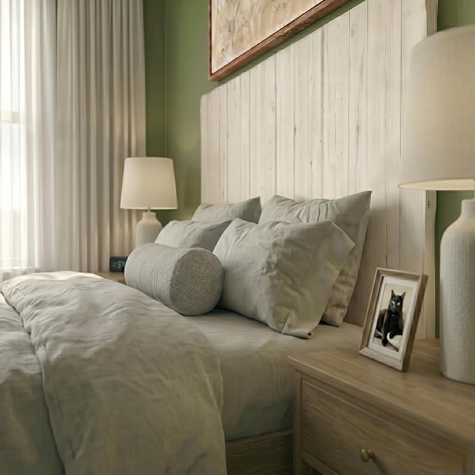 Barn Walls Whitewash Headboard, Twin Size | Coastal Design Distress, Solid Wood Floating Panels, Wall Mount, Adjustable Height, Easy Assembly