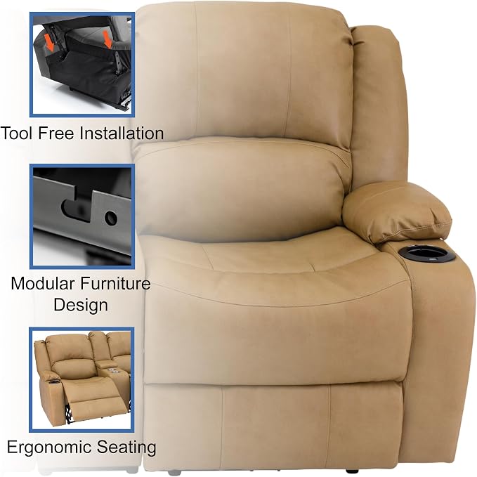 RecPro Charles 67" Powered Double RV Wall Hugger Recliner Sofa RV Loveseat with Upgraded 2023 Fabric (Toffee)