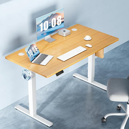 DUMOS 55 Inch Electric Standing Desk Height Adjustable, Sit to Stand Computer Workstations Large Work PC Table Home Office Writing Gaming Desks with Memory Presets for Walking Pad, Bedroom, Oak