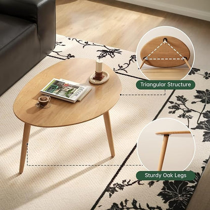 Small Oval Coffee Table, Mid Century Modern Coffee Table for Living Room, 100% Solid Oak Wood Side Table End Tables for Home (Original Wood Color, 25.59''x17.51''x19.68'')