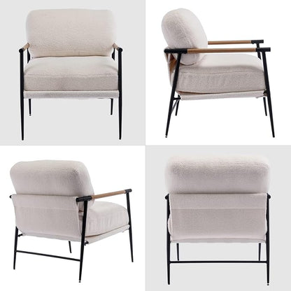 DUOMAY Mid-Century Modern Accent Chair, Comfy Sherpa Sofa Lounge Chair Reading Corner Chair for Living Room Bedroom Office, Mid-Back Arm Chair with Black Metal Leg, White