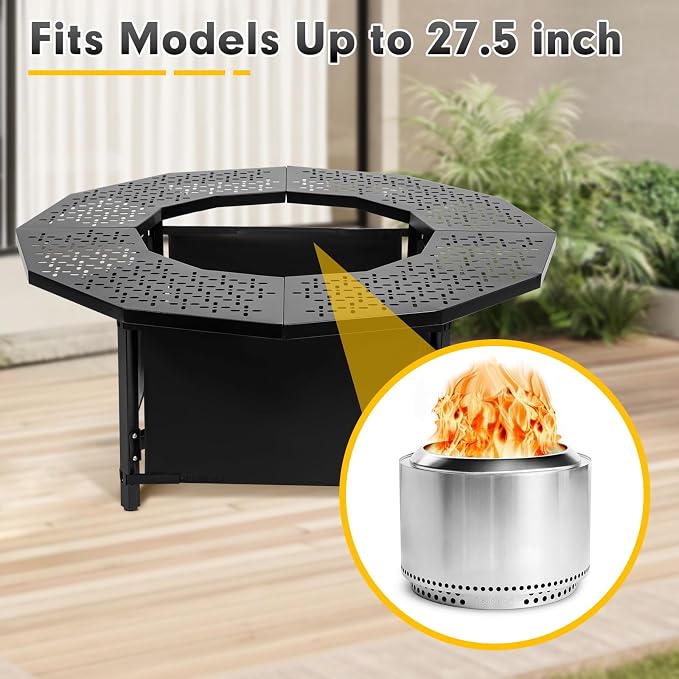 48 Inch Fire Pit Surround Tabletop for Solo Stove Bonfire up to 27.5" and Most Wood Burning Fire Pits, 28.4 in Inner, Coated Metal Outdoor Fire Pit Table with 360° Safety Barrier