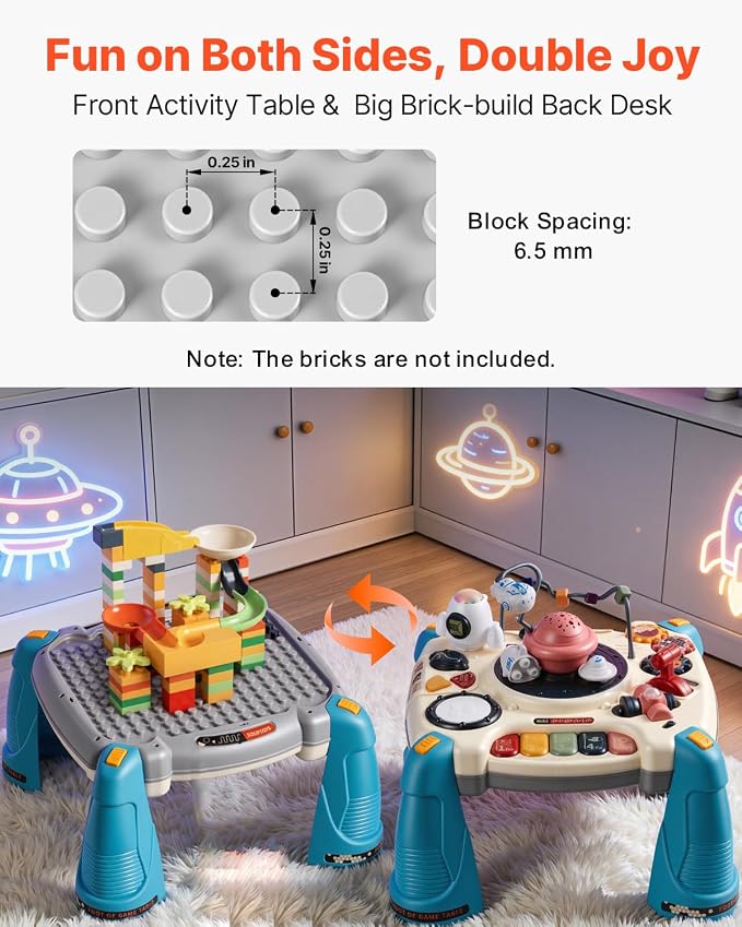 VEVOR Baby Spacecraft Musical Table Toys for Toddlers 6–18 Months, Learning Activity Desk with Space Theme & Soft-Glow Star Projector & 60+ Sound Sources, Toddler Learning Table, for Kids 6-18 Months