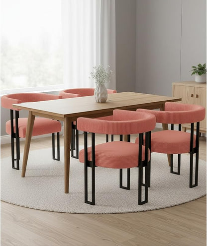 VIRRMO Boucle Dining Chair Set of 4 Corduroy Upholstered Dining Room Chairs Kitchen Chairs with Metal Legs Mid Century Modern Chair for Dining Room, Kitchen (Pink, 4)