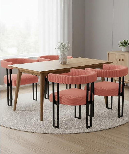 VIRRMO Boucle Dining Chair Set of 4 Corduroy Upholstered Dining Room Chairs Kitchen Chairs with Metal Legs Mid Century Modern Chair for Dining Room, Kitchen (Pink, 4)