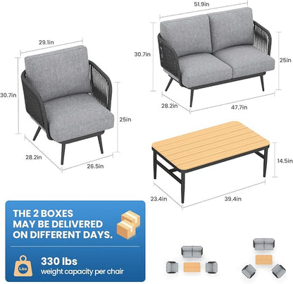 Jocoevol Outdoor Patio Furniture Set 5-Piece, Outdoor 4-Seat Sofa with Coffee Table, Waterproof Thick Cushion Patio Conversation Set, All Weather Outdoor Couch Set for Deck, Lawn, Balcony, Porch
