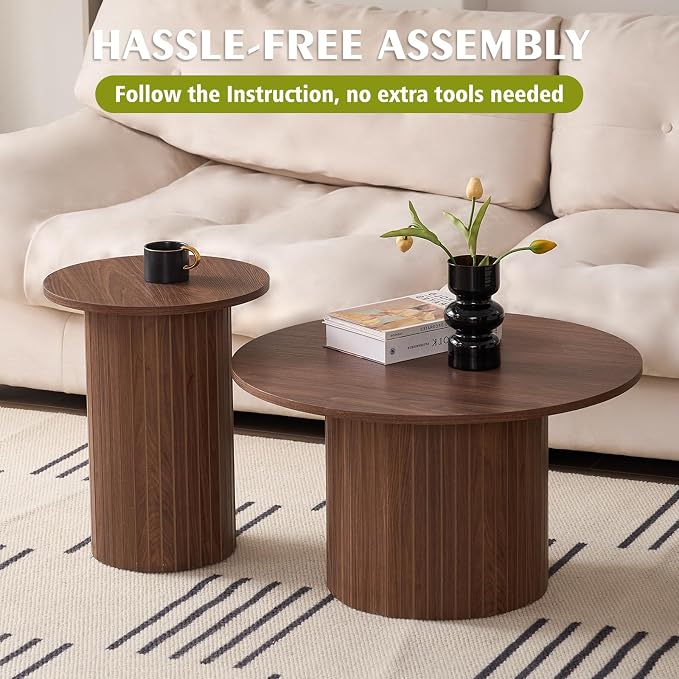 Round Nesting Coffee Table Set of 2 for Small Spaces | Modern style, suitable for living rooms, wooden