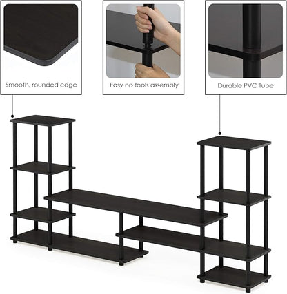 Furinno Turn-N-Tube TV Stand, Wide Open Frame Entertainment Center with Storage, TV Console with Tall Side Shelves for TV up to 48 Inch, for Living Room, Bedroom, Espresso
