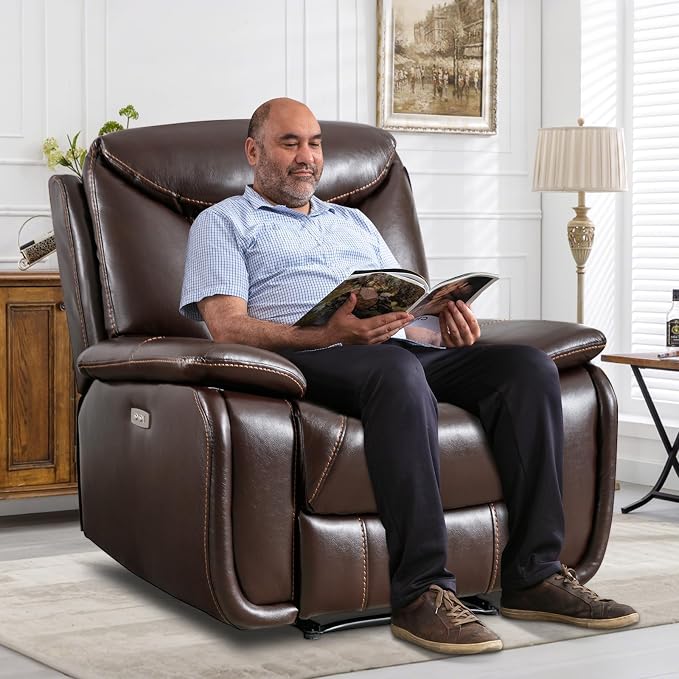 HAOMARKETS Electric Recliner Chair Set of 2, Soft PU Leather Power Recliners with Padded Backrest, Single Overstuffed Heavy Duty Reclining Sofa for Living Room Bedroom, Dark Brown