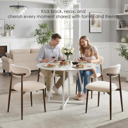 Furniliving Mid Century Modern Dining Chairs Set of 6, 300 lbs Capacity Upholstered Chenille Kitchen Chairs with Walnut Grain Metal Legs and Ergonomic Curved Back, Beige(Walnut/Chenille)