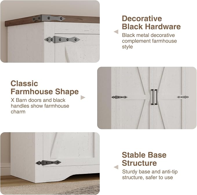 Befrases Set of 2 Farmhouse Storage Cabinet with Adjustable Shelves, Large Pantry Organize with 2 Barn Doors, Freestanding Cabinet for Kitchen, Garage, Basement, Living, Utility Room, Off-White