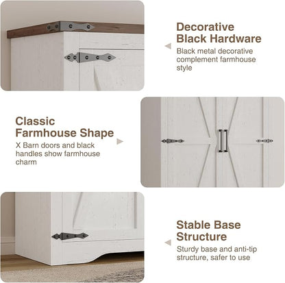 Befrases Set of 2 Farmhouse Storage Cabinet with Adjustable Shelves, Large Pantry Organize with 2 Barn Doors, Freestanding Cabinet for Kitchen, Garage, Basement, Living, Utility Room, Off-White