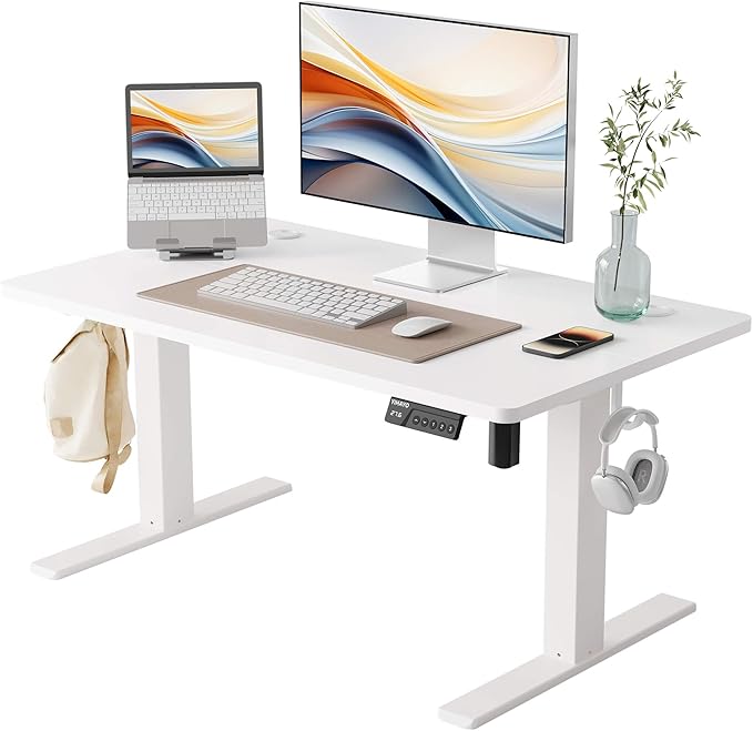 YIHAYO Low Height Adjustable Desk, Lifts 18.1-28.3 Inches, Electric Standing Desk for Short People, 40 x 24 Inches Computer Table with Splice Board for Home Office, White