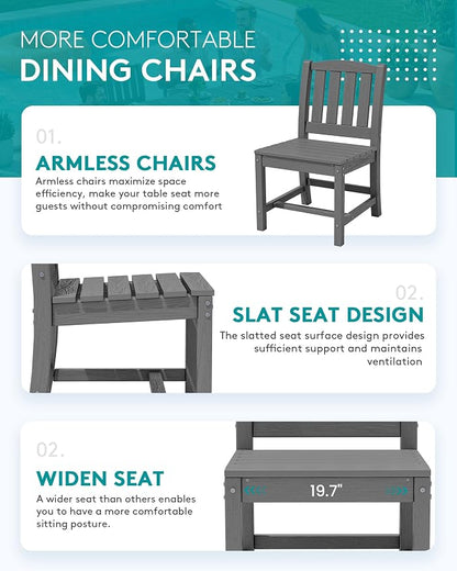 SERWALL Outdoor Patio Dining Set for 8, Grey | 60" - 83" Expandable Outdoor Dining Table and 8 HDPE Chairs, All Weather Material Outdoor Furniture Set Backyard, Garden