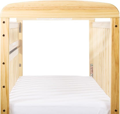 Child Craft Avery SafeAccess Wooden Compact Portable Crib, Features 2 Easy Roll Locking Wheels, Durable Wood Construction, Fits Through Doorways (Natural)