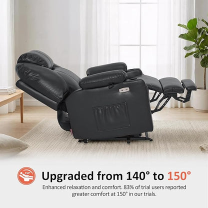 MCombo Oversized Power Lift Recliner Chair for Elderly, Lift Chair with Heat and Massage for Big and Tall, USB&Type C Ports, Cup Holders, Faux Leather R7510 (Black, Large-Wide)