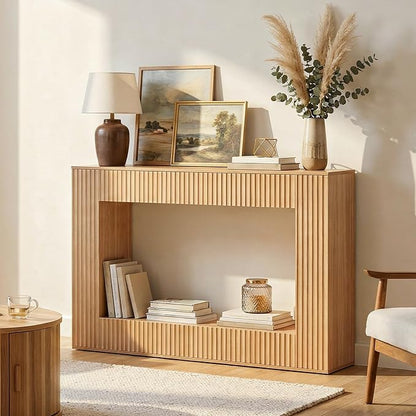 MAHANCRIS Modern Console Table, 47.2'' Entryway Table with Storage, Fluted Couch Table Behind Sofa, for Entrance, Foyer, Living Room, Bedroom, Dining Room, Natural CTNA2501
