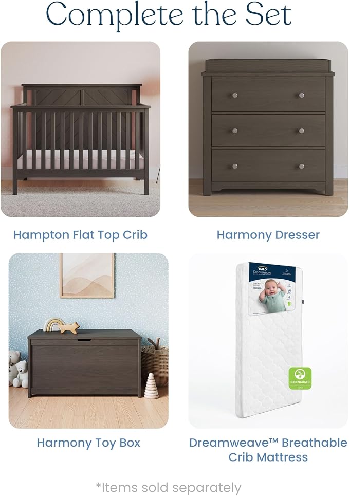 Child Craft Hampton Flat Top 4-in-1 Convertible Crib, Baby Crib Converts to Day Bed, Toddler Bed and Full Size Bed, 3 Adjustable Mattress Positions, Non-Toxic, Baby Safe Finish (Dapper Gray)