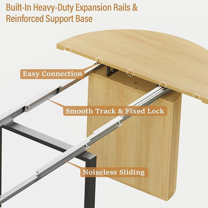weselon 42"-120" Extendable Dining Table for 4-14, Expandable Oval Dining Room Table with Fluted Pedestal Base & Reinforced Metal Support Leg, Extra Large Modern Kitchen Table (Natural)