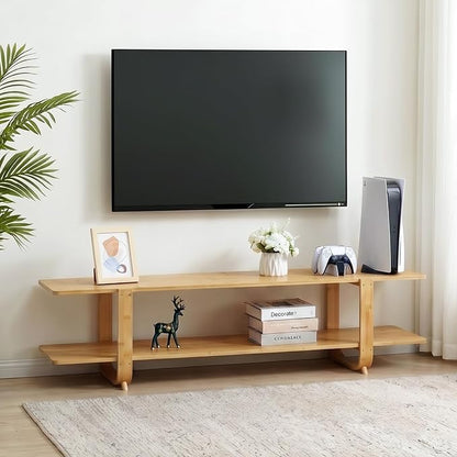HollyHOME Bamboo TV Stand with Storage for TVs up to 65'', Modern Entertainment Center with 2 Open Shelf, Accent TV Media Console Table for Living Room, Bedroom, 55"(L), Burlywood