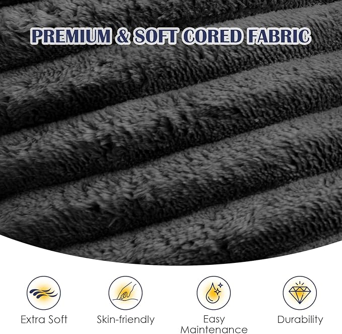 Round Ottoman,Corduroy Pouf Ottoman Foot Rest,Dark Grey,20x15 IN | Storage Footstool for Living Room,20x15 Soft Floor Poufs,Memory Foam Filling,Footrest only