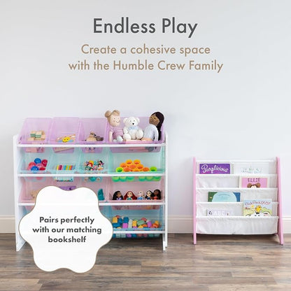 Humble Crew Toy Storage Organizer with 16 Removable Storage Bins for Kids Playroom, 4-Tier Toddler Toy Organization and Storage, White/Purple/Pink/Blue