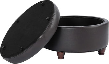 HomePop 25" Button Tufted Round Storage Ottoman - Distressed Brown Faux Leather