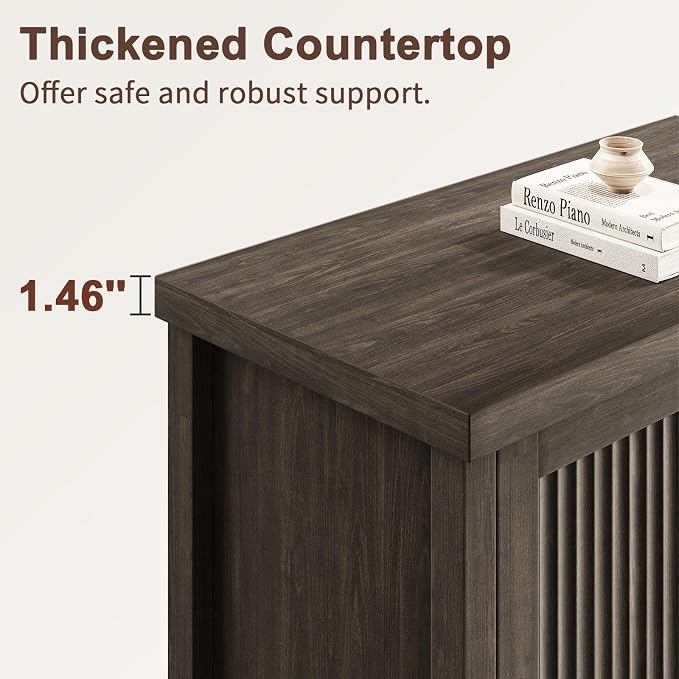 Memobarco Fluted Buffet Cabinet with Storage Accent Sideboard,Modern Credenza with 4 Doors & Adjustable Shelves,Wood Coffee Bar Table Console for Dining Room Kitchen Living Room Entryway,Gray