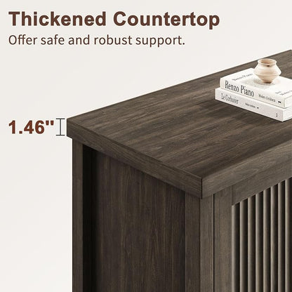 Memobarco Fluted Buffet Cabinet with Storage Accent Sideboard,Modern Credenza with 4 Doors & Adjustable Shelves,Wood Coffee Bar Table Console for Dining Room Kitchen Living Room Entryway,Gray