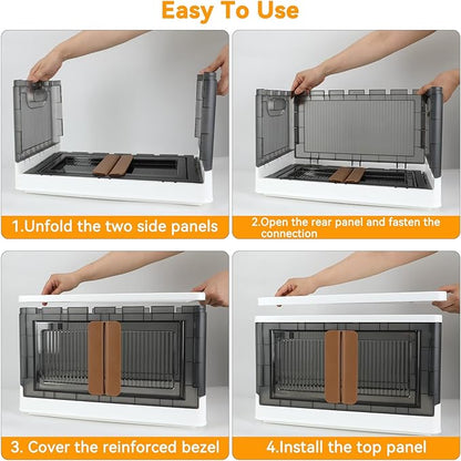 Storage Box, Cabinet with Lids, 8.4 Gallon (32L) Capacity, With Double Door and Lock, Foldable, Plastic, Underbed or Countertop Use, Home Organizer