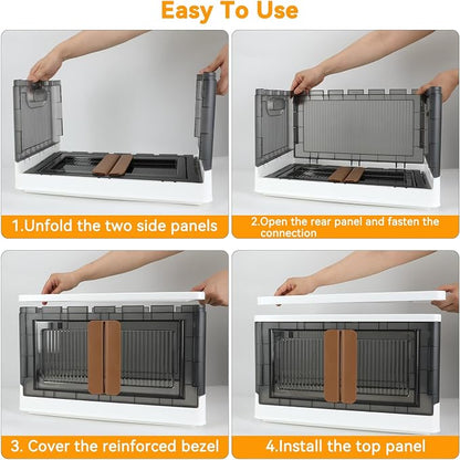 Storage Bin, Foldable Cabinet, 8.4 Gallon (32L) Capacity (Each One), 2 Packs, Collapsible Box with Lids, Transparent, Organizers for Living Room, Bedroom