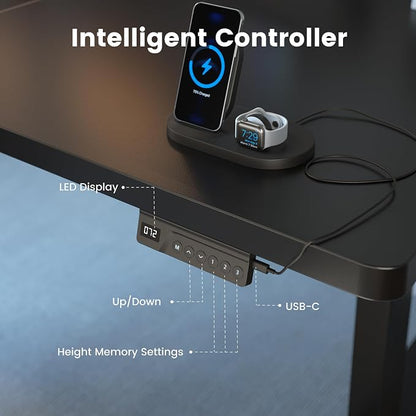 FEZIBO 71 x 37 Inch Electric Standing Desk with Integrated Dual-Beam & Cable Management, Memory Height Adjustable Computer Desk for Home Office Workstation, 1" Thick Large 3-Piece Tabletop Black