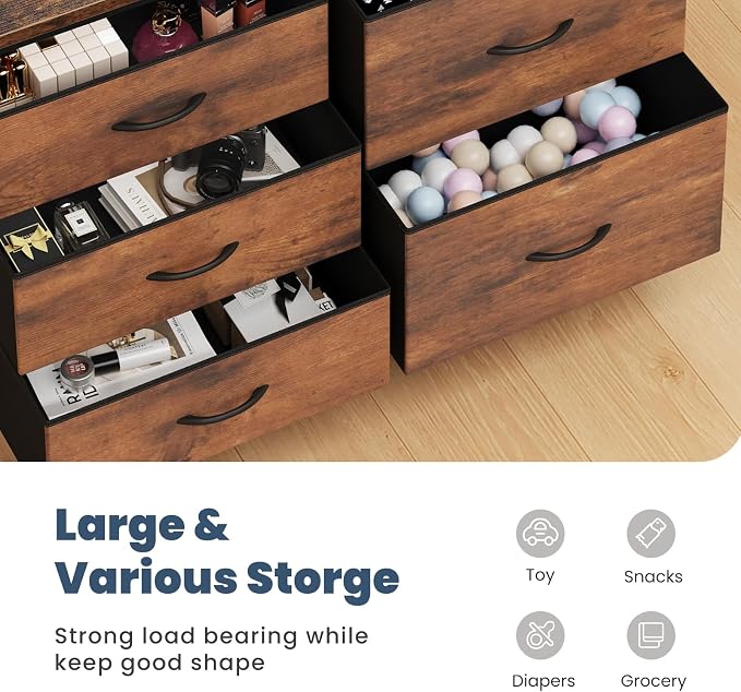 DUMOS TV Stand for Bedroom with 5 Drawers, Storage Chest of Drawers | Fabric Storage Organizers Units with Metal Frame for Books, Hallway, Rust