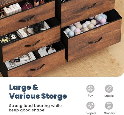 DUMOS TV Stand for Bedroom with 5 Drawers, Storage Chest of Drawers | Fabric Storage Organizers Units with Metal Frame for Books, Hallway, Rust